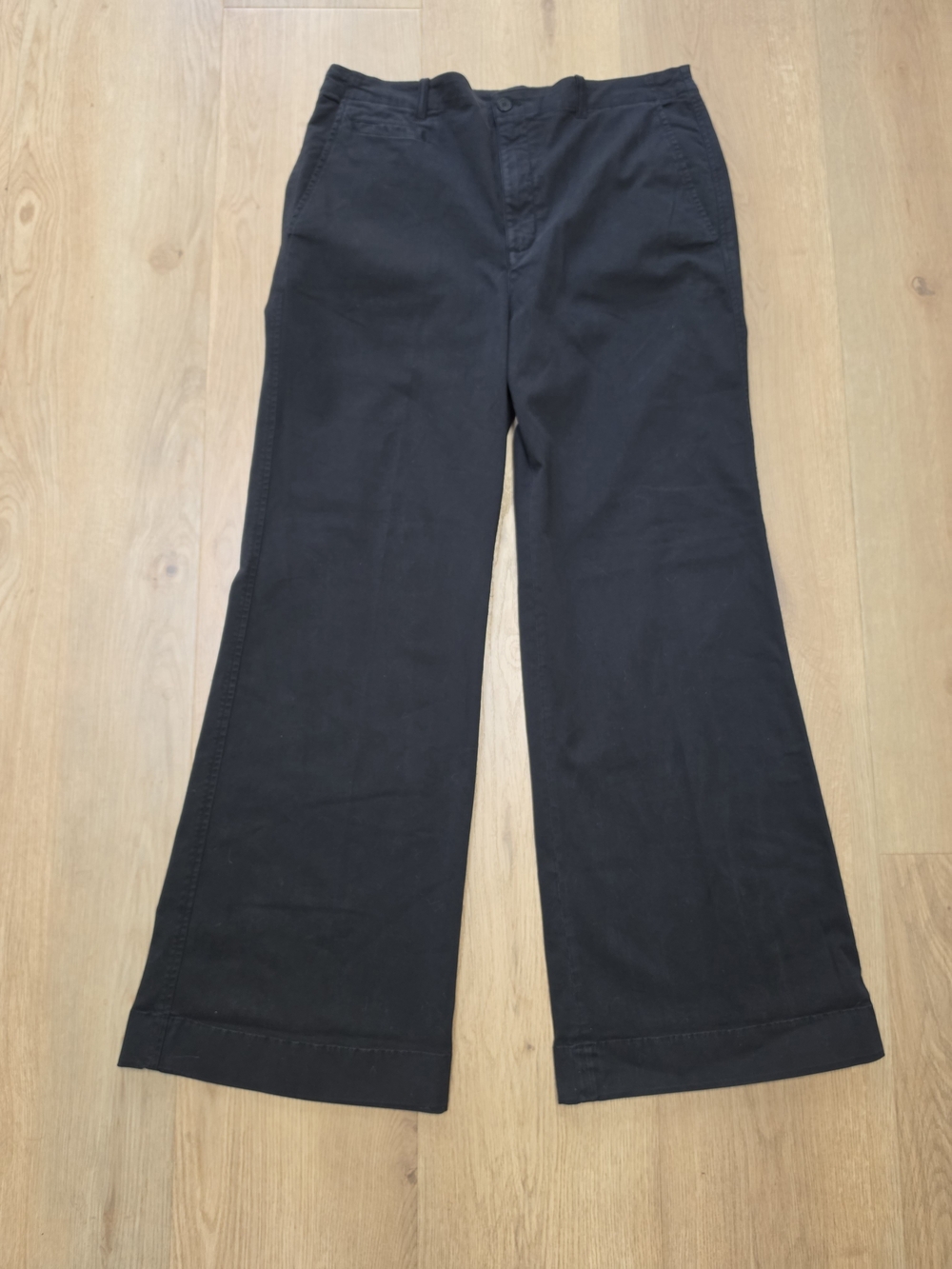 NWT Lauren Ralph Lauren cotton Black Wide Leg Pants Size 12 Runs Large